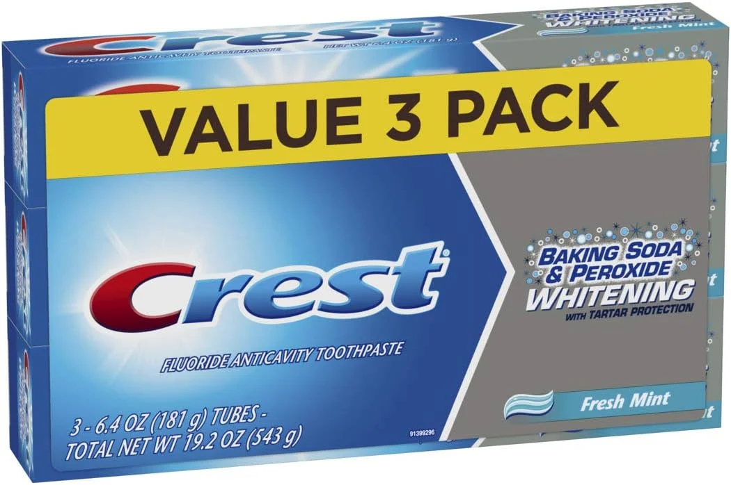 خمیر دندان سفید کننده کرست با جوش شیرین و پراکسید، محافظت در برابر جرم، نعناع تازه، 181 گرم، 3 عدد