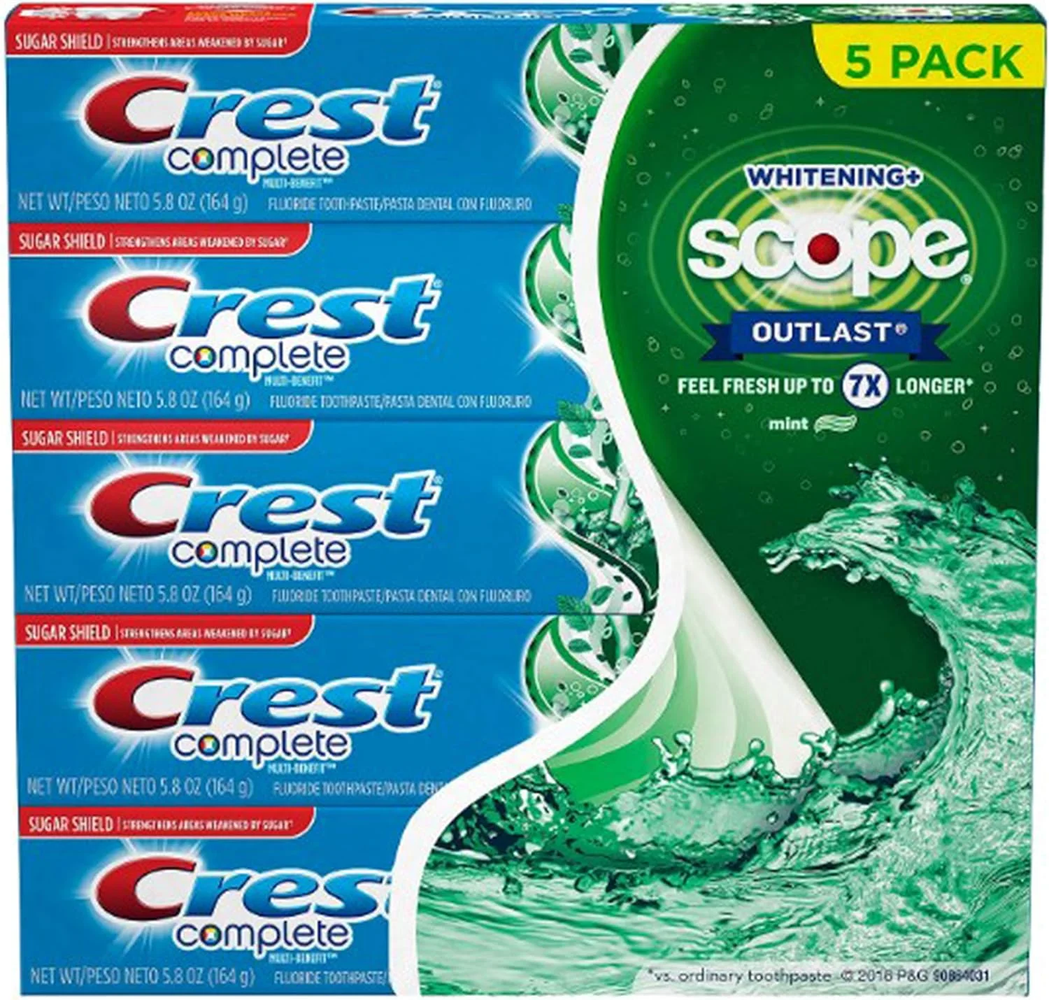 خمیر دندان کرست Complete با طعم نعناع، حجم 164 گرم (بسته 5 عددی)