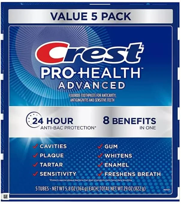 خمیر دندان کرست پرو-هلث، سفید کننده پیشرفته دندان (164 گرم، بسته 5 عددی)