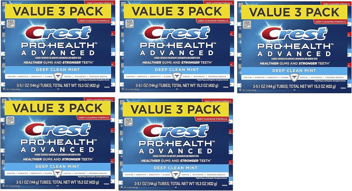 خمیر دندان کرست پرو هلث ادونسد دیپ کلین، نعنایی، 144 گرم، بسته 15 عددی