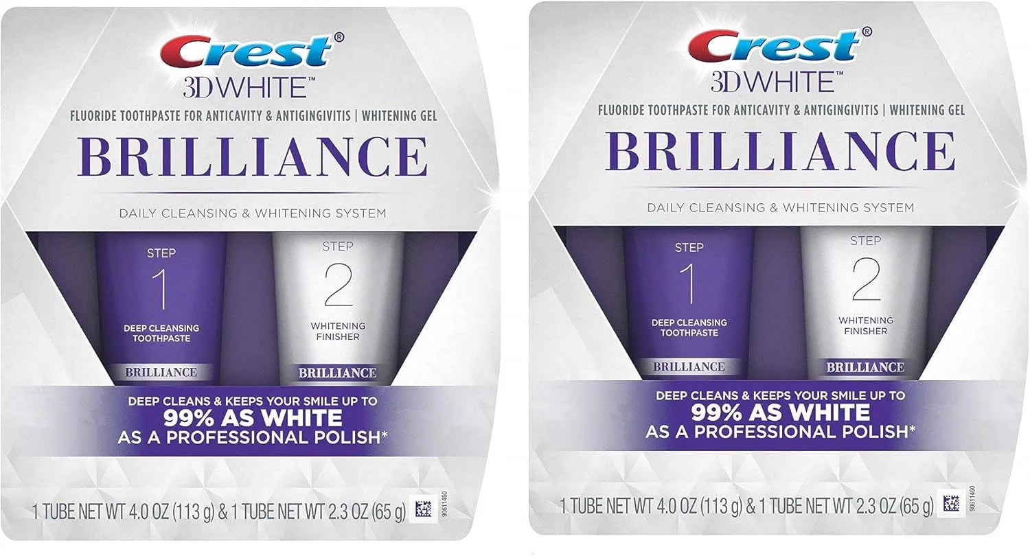 سیستم ژل خمیر دندان و سفید کننده Crest 3D White Brilliance، بسته 2 عددی، شامل 113 گرم و 65 گرم