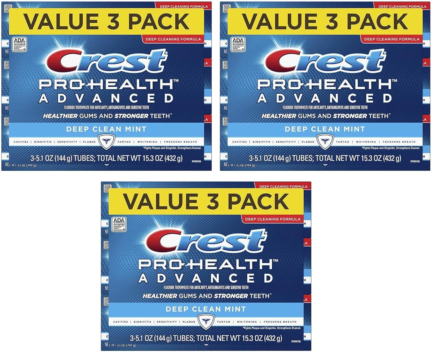 خمیر دندان کرست پرو هلث ادونسد دیپ کلین، نعنایی، 144 گرم، 9 عدد