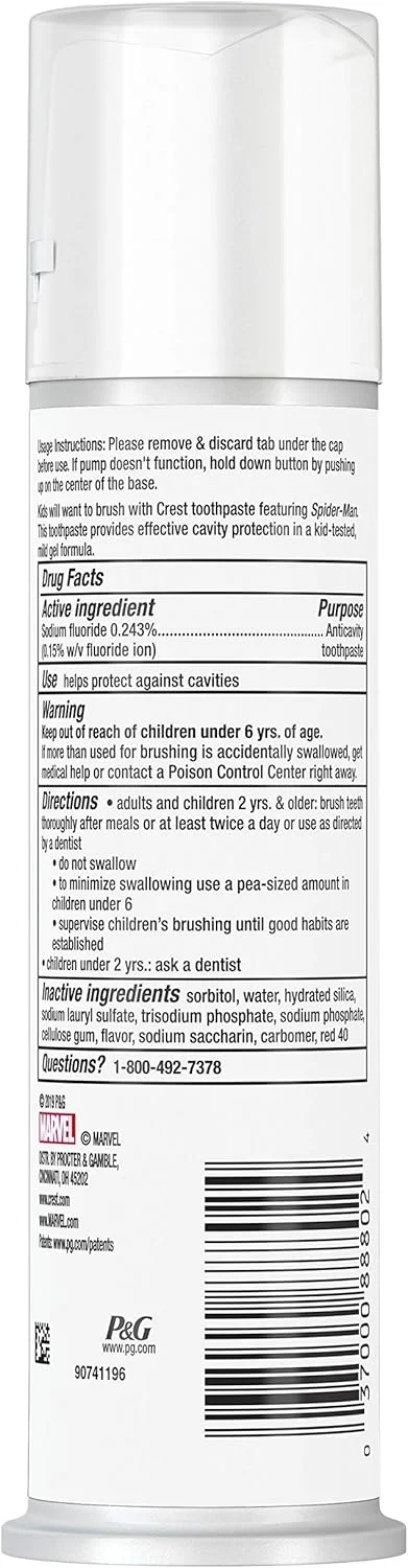 خمیر دندان پمپی کودک کرست، با طعم توت فرنگی، طرح مرد عنکبوتی مارول، 122 گرم خمیر دندان پمپی کودک کرست، با طعم توت فرنگی، طرح مرد عنکبوتی مارول، 122 گرم