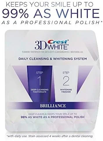 سیستم ژل سفید کننده و خمیر دندان پاک کننده روزانه Crest 3D White Brilliance، 65 گرم
