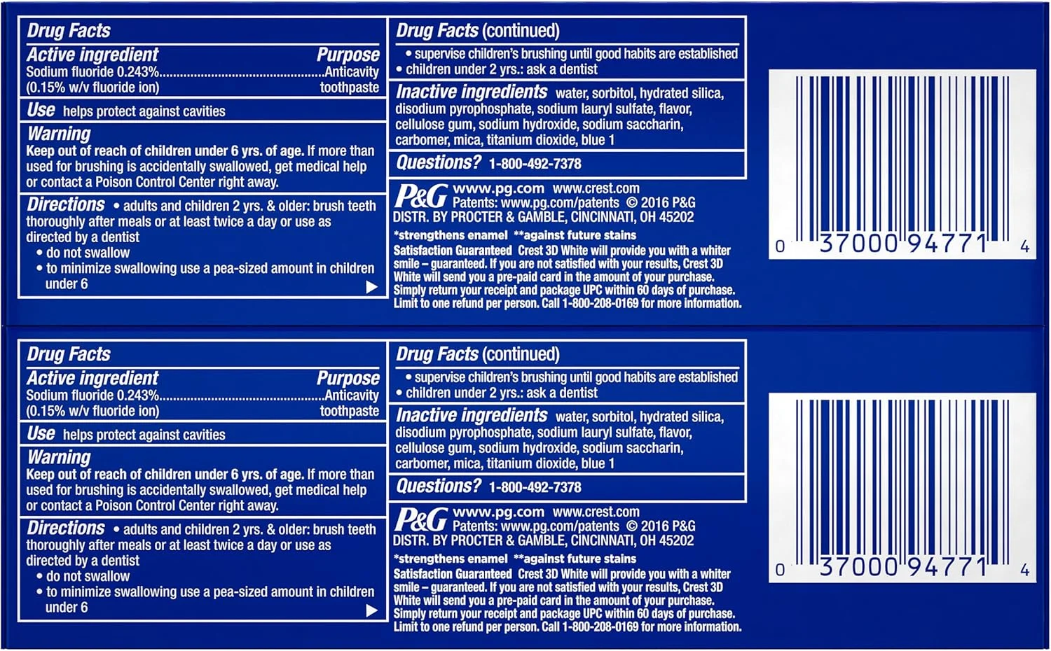 خمیر دندان سفید کننده نعنایی درخشان کرست تری دی وایت، بسته دوقلو، 7 اونس