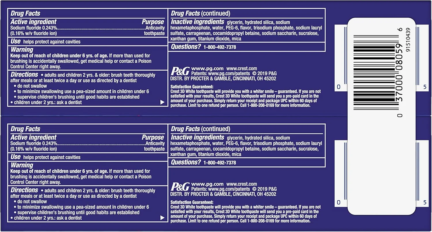 خمیر دندان سفید کننده کرست 3D White، سفید کننده فریبنده، 116 گرم، بسته 2 عددی خمیر دندان سفید کننده کرست 3D White، سفید کننده فریبنده، 116 گرم، بسته 2 عددی
