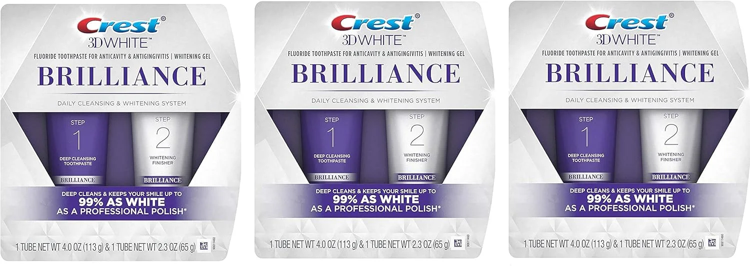 خمیر دندان و سیستم ژل سفید کننده 3 بسته ای Crest 3D White Brilliance، شامل 113 گرم و 65 گرم