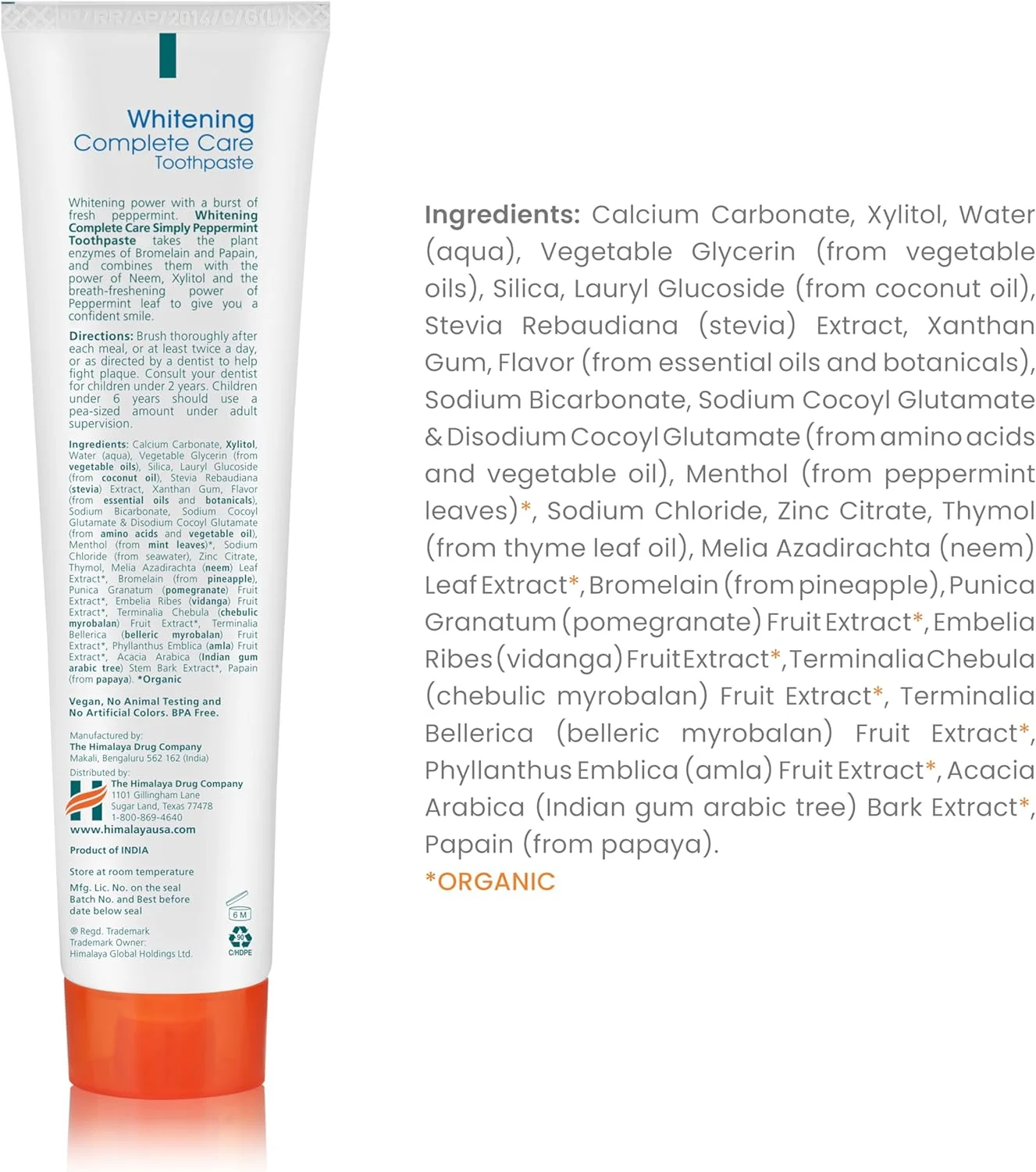 خمیر دندان سفید کننده مراقبت کامل هیمالیا بوتانیک، نعناع فلفلی ساده، برای دهانی تمیز، دندان های سفیدتر و تنفس تازه، 150 گرم