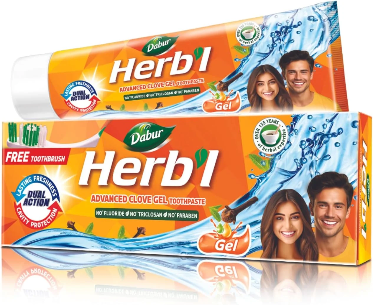 خمیر دندان ژلی میخک پیشرفته گیاهی دابور (150 گرم + مسواک رایگان) | برای محافظت از دندان ها + طراوت ماندگار | حاوی روغن میخک و روغن نعناع | بدون تریکلوزان، بدون فلوراید، بدون پارابن