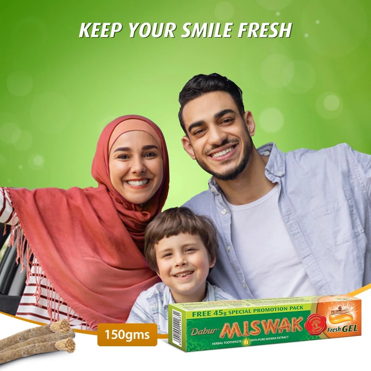 ژل خمیر دندان دابور مسواک فرش (150 گرم + مسواک) | فرموله شده با عصاره های خالص اراک | برای دندان های قوی و تنفس فوق العاده تازه