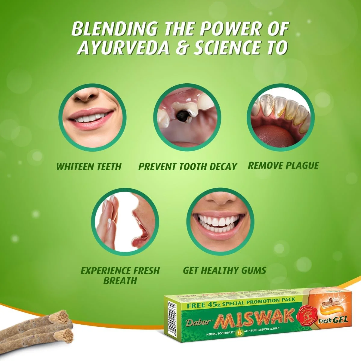 ژل خمیر دندان دابور مسواک فرش (150 گرم + مسواک) | فرموله شده با عصاره های خالص اراک | برای دندان های قوی و تنفس فوق العاده تازه