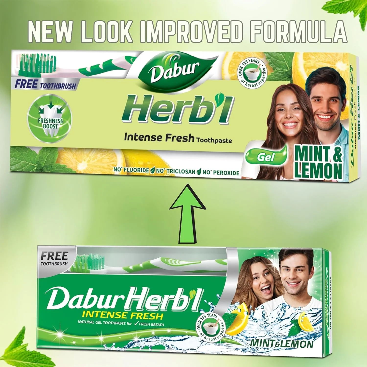 خمیر دندان ژلی طراوت بخش گیاهی دابور (3 عدد 150 گرمی + مسواک) | با ترکیبی از نعناع و لیمو | خمیر دندان ژلی طراوت بخش طبیعی برای تنفس تازه | بسته اقتصادی