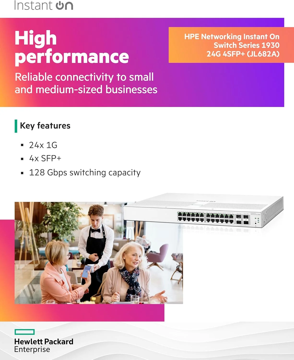 سوئیچ شبکه 24 پورت گیگابیتی HPE Networking Instant On سری 1930، لایه 2+، مدیریت هوشمند، اترنت | 24x 1G | 4x SFP+ | کابل برق UK (JL682A#ACC) سوئیچ شبکه 24 پورت گیگابیتی HPE Networking Instant On سری 1930، لایه 2+، مدیریت هوشمند، اترنت | 24x 1G | 4x SFP+ | کابل برق UK (JL682A#ACC)