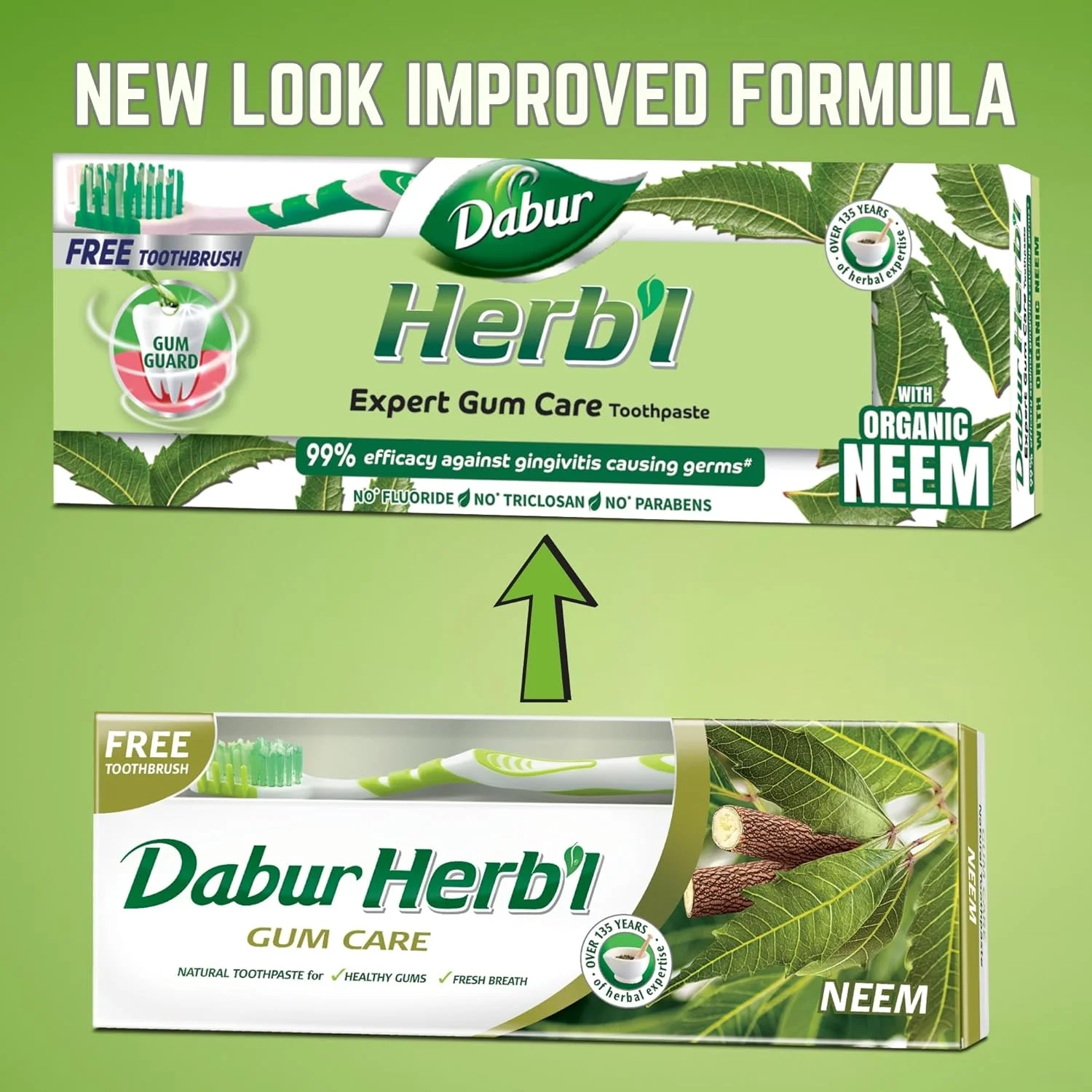 خمیر دندان گیاهی دابور با عصاره چریش 150 گرم + مسواک (بسته 3 عددی) | غنی شده با عصاره چریش | خمیر دندان طبیعی برای لثه های سالم و تنفس تازه