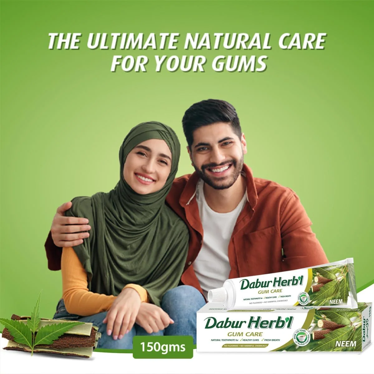 خمیر دندان گیاهی دابور با عصاره درخت چریش | خمیر دندان طبیعی برای لثه های سالم و تنفس تازه، 150 گرم (بسته 1 عددی)