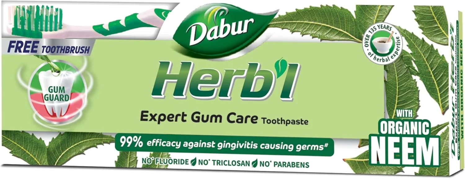 خمیر دندان گیاهی دابور با عصاره درخت چریش (150 گرم + مسواک) | غنی شده با عصاره های چریش بدون مواد شیمیایی افزودنی | خمیر دندان طبیعی برای لثه های سالم و تنفس تازه