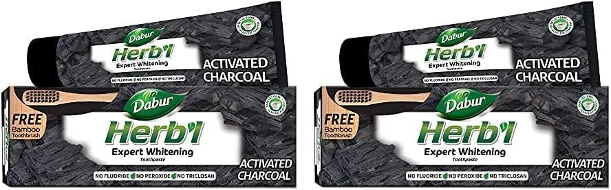 خمیر دندان ذغالی گیاهی دابور (150 گرم + مسواک بامبو) | برای سفید کردن تخصصی دندان ها، از بین بردن لکه ها و لثه های سالم | غنی شده با ذغال فعال (بسته 2 عددی)