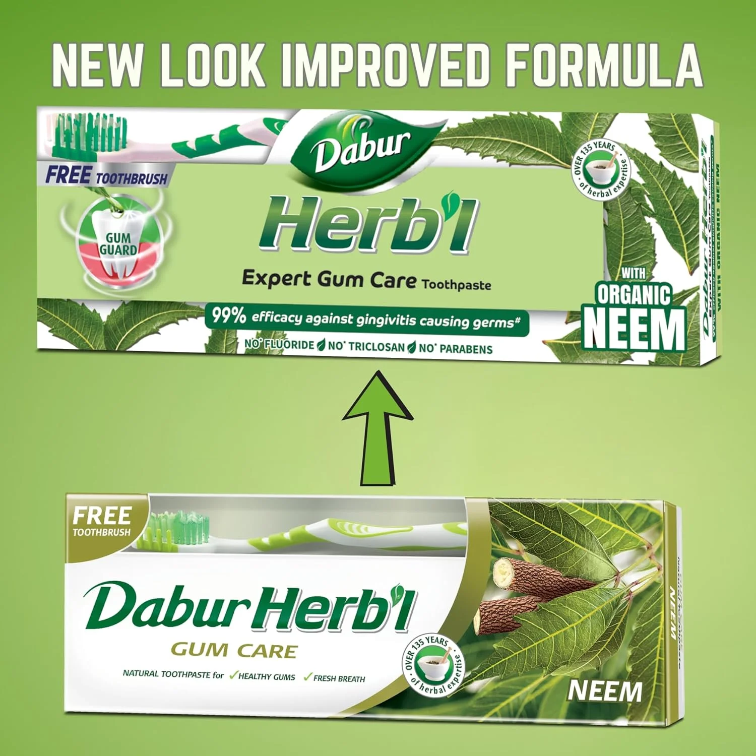 خمیر دندان گیاهی دابور با عصاره درخت چریش (150 گرم + مسواک) | غنی شده با عصاره های چریش بدون مواد شیمیایی افزودنی | خمیر دندان طبیعی برای لثه های سالم و تنفس تازه