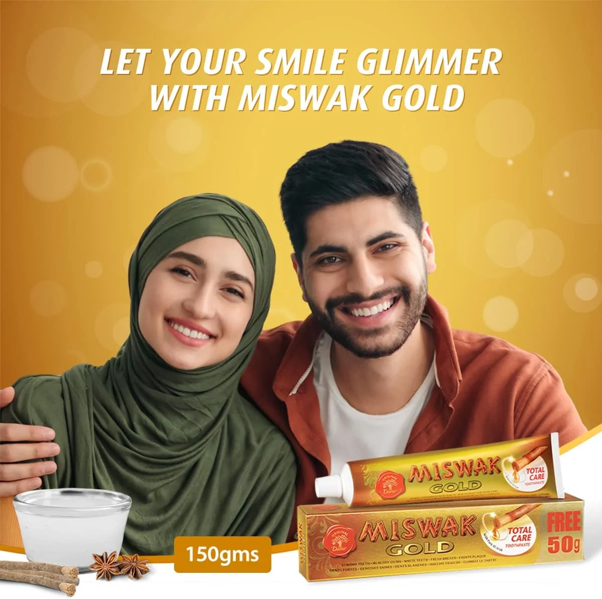 خمیر دندان مراقبت کامل دابور مسواک گلد، 120 گرم به همراه 50 گرم رایگان + مسواک رایگان + دهانشویه نعناع دابور مسواک با عصاره اراک، بدون الکل - 250 میلی لیتر