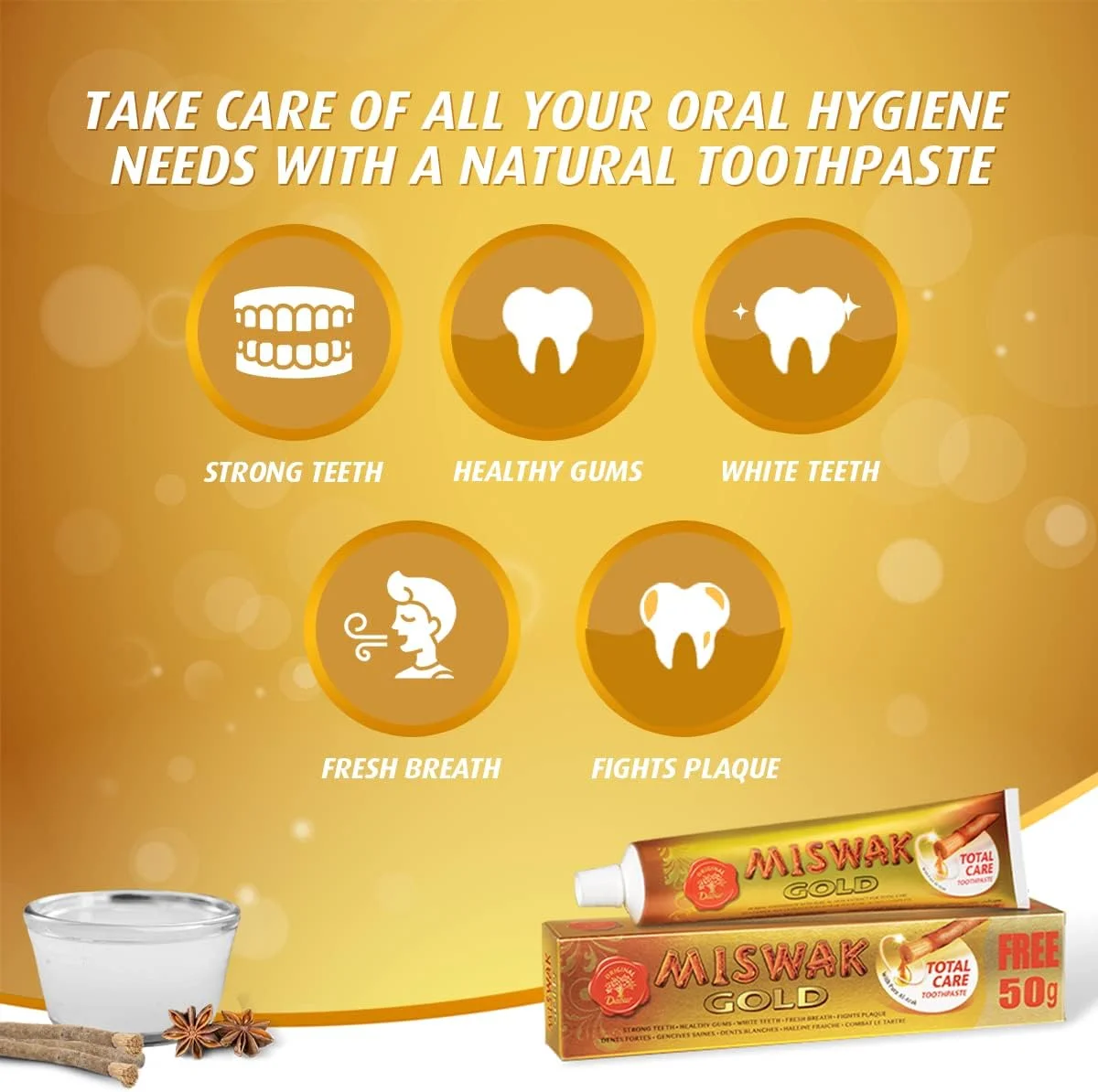 خمیر دندان مراقبت کامل دابور مسواک گلد، 120 گرم به همراه 50 گرم رایگان + مسواک رایگان + دهانشویه نعناع دابور مسواک با عصاره اراک، بدون الکل - 250 میلی لیتر