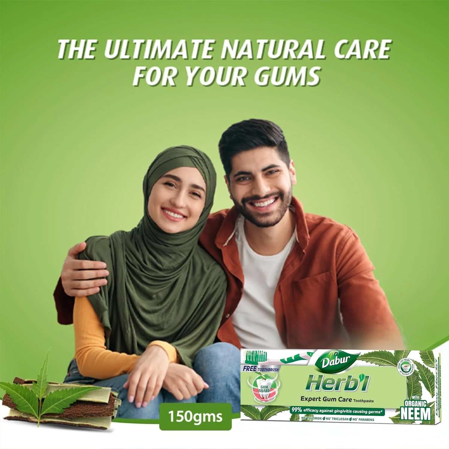 خمیر دندان گیاهی دابور با عصاره درخت چریش (150 گرم + مسواک) | غنی شده با عصاره های چریش بدون مواد شیمیایی افزودنی | خمیر دندان طبیعی برای لثه های سالم و تنفس تازه