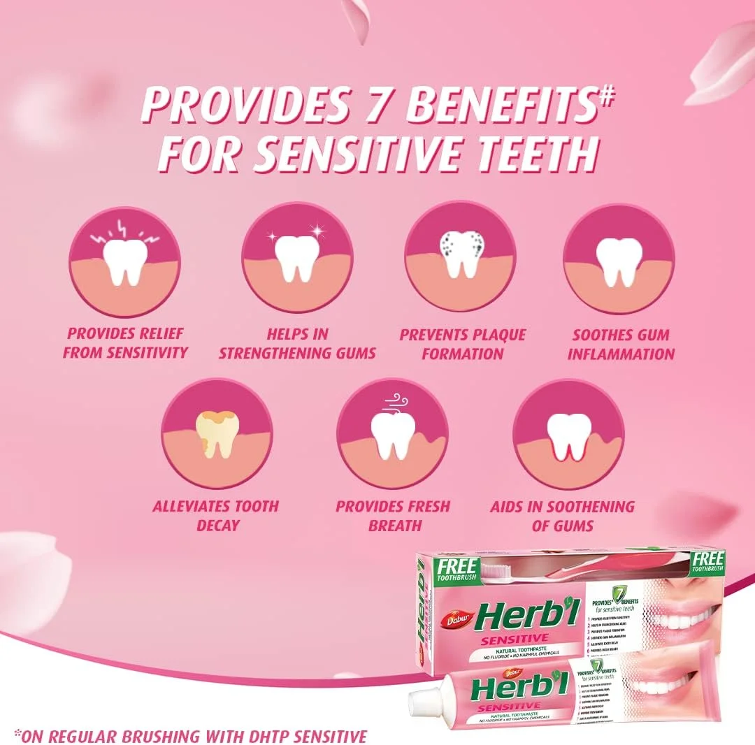 خمیر دندان گیاهی دابور مناسب دندان های حساس به همراه مسواک، 150 گرم