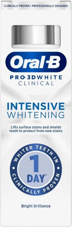 خمیر دندان سفید کننده قوی اورال-بی پرو-تری‌دی وایت کلینیکال، درخشش روشن کننده، 75 میلی لیتر