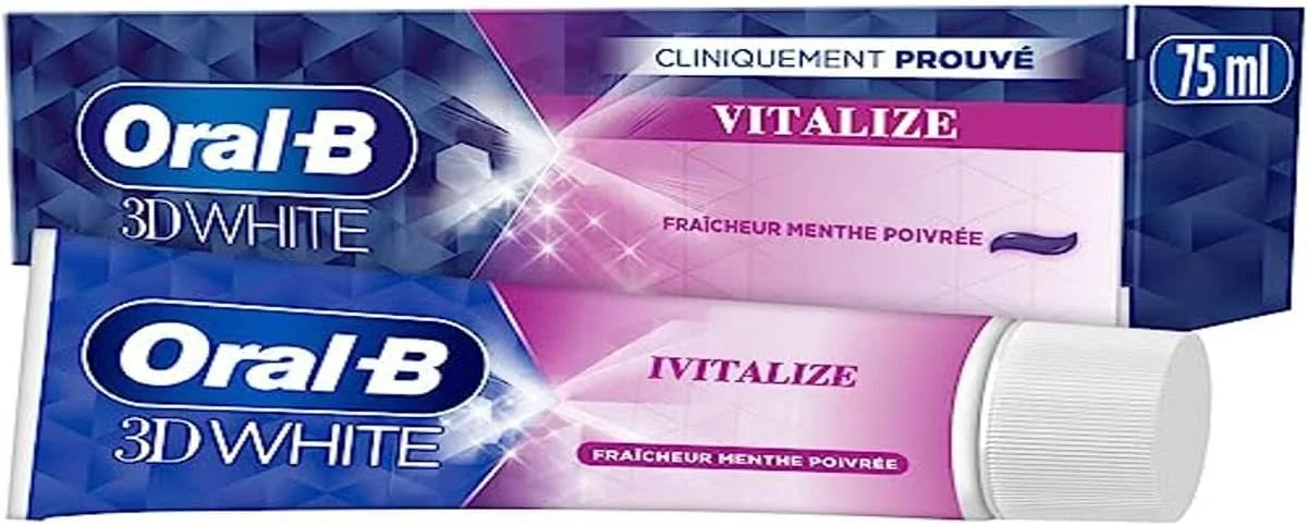 خمیر دندان Oral B 3D White Vitalize ۷۵ میلی لیتر، از بین برنده تا ۸۷% لکه های سطحی برای دندان های سفیدتر