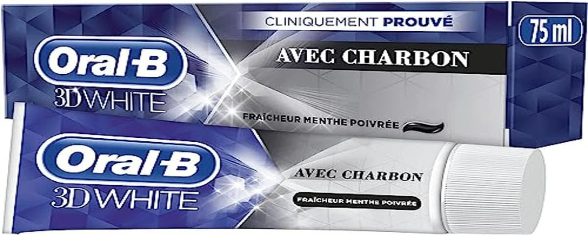 خمیر دندان Oral B 3D White Carbon حجم 75 میلی لیتر، از بین برنده تا 87% لکه های سطحی برای دندان های سفیدتر
