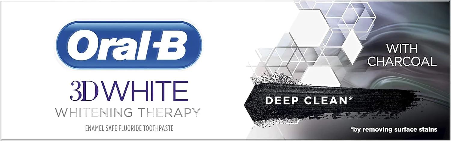 خمیر دندان سفید کننده اورال-بی 3D White Therapy، پاک کننده عمیق با زغال فعال، سفید کننده و از بین برنده لکه های دندان، 900 میلی لیتر (75 میلی لیتر x 12)