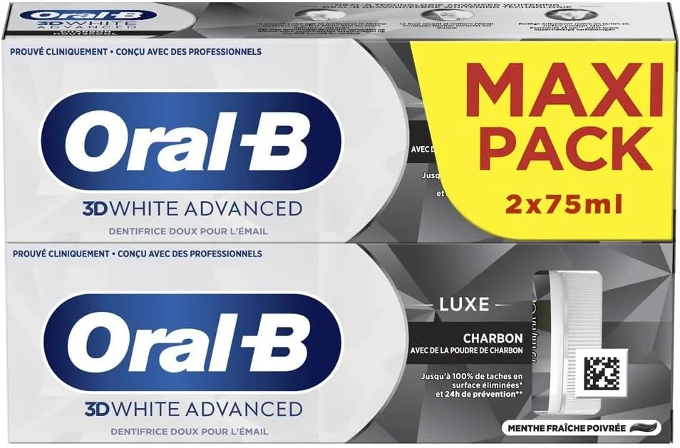 خمیر دندان سفید کننده و پاک کننده قوی Oral-B 3D White، دو عدد 75 میلی لیتری