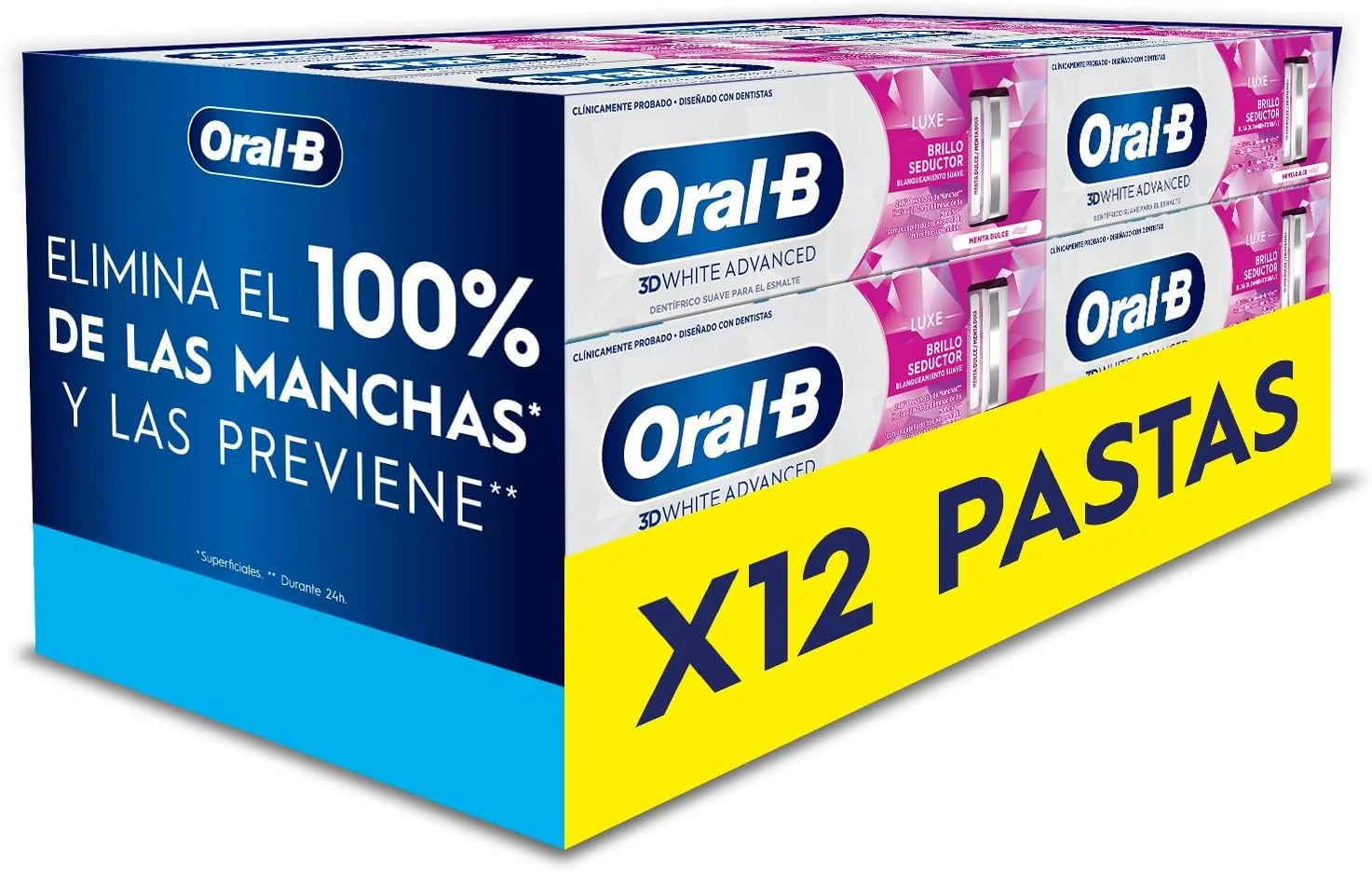 خمیر دندان سفید کننده اورال-بی 3D White Advanced Luxe Glamorous White بسته 12 عددی 75 میلی لیتری