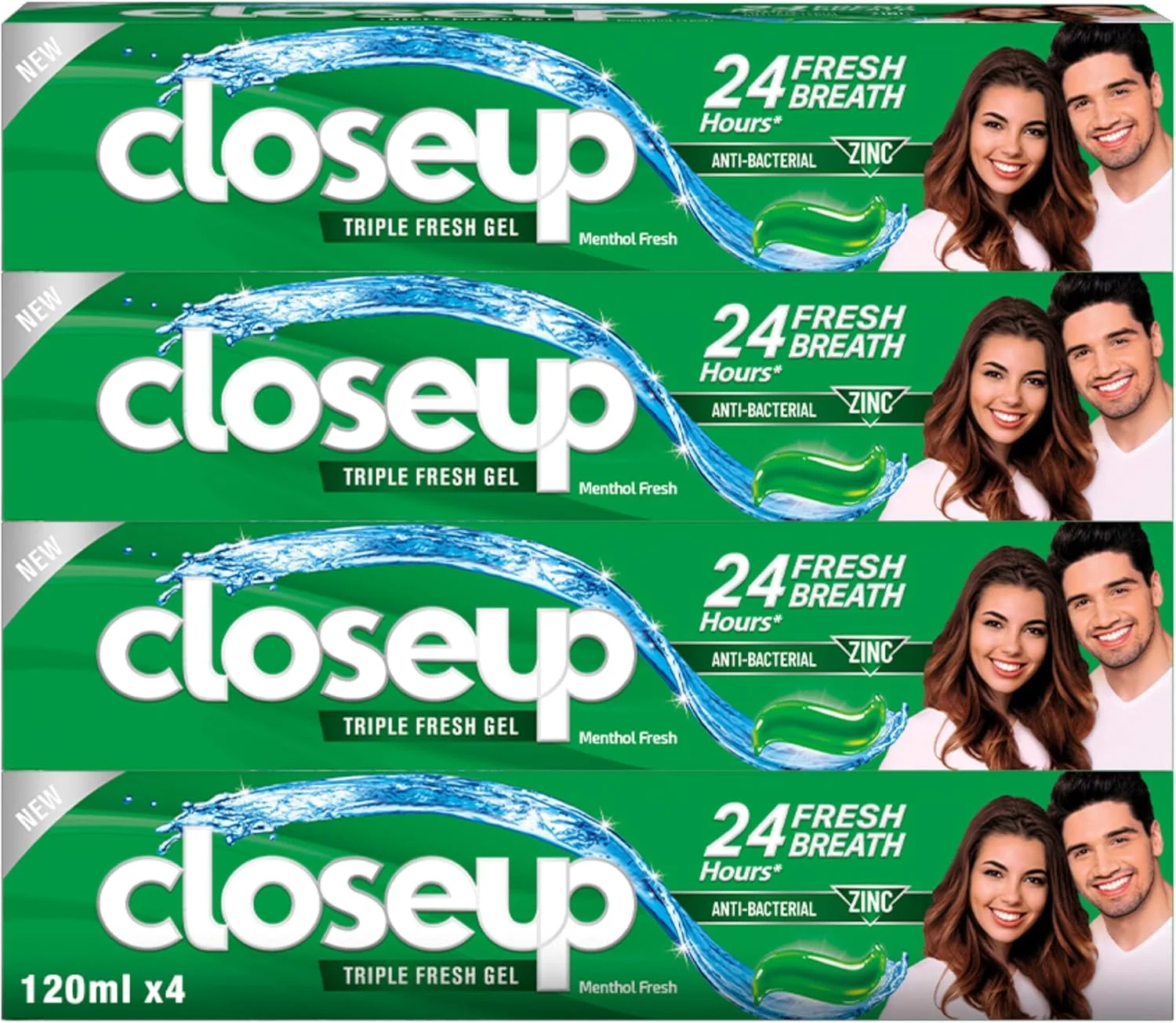 خمیر دندان ژلی کلوزآپ مدل Triple Fresh با طعم نعناع خنک، برای تنفس свежий تا 24 ساعت، 120 میلی لیتر (بسته 4 عددی)