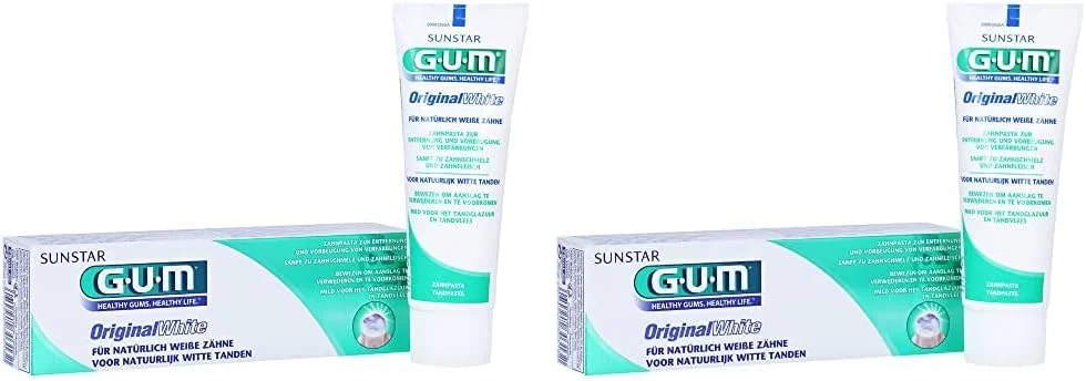 خمیر دندان سفید کننده اورجینال گام - تسکین دهنده دندان های حساس - از بین برنده پلاک - ضد باکتری - از بین برنده بوی بد دهان - بازگرداننده سفیدی طبیعی دندان ها - ملایم برای لثه - جلوگیری از ایجاد لکه های جدید - 75 میلی لیتر (بسته 2 عددی)