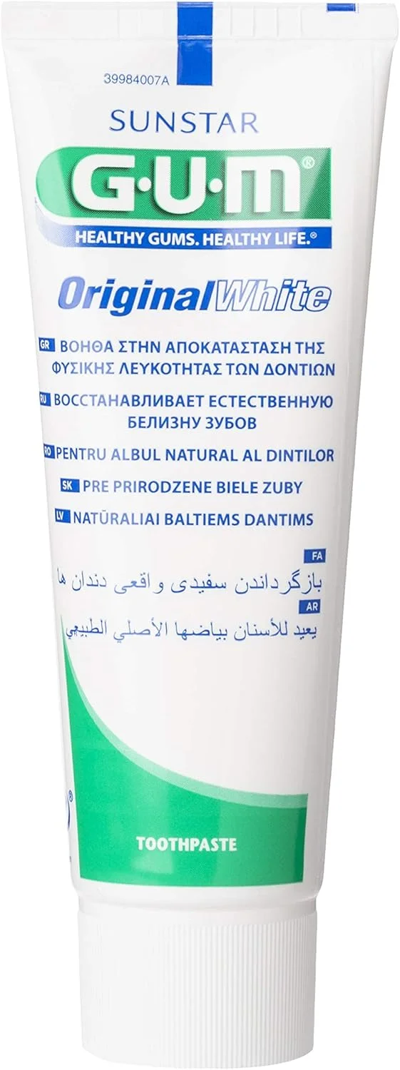 خمیر دندان سفید کننده اورجینال گام - تسکین دهنده دندان های حساس - از بین برنده پلاک - ضد باکتری - از بین برنده بوی بد دهان - بازگرداننده سفیدی طبیعی دندان ها - ملایم برای لثه - جلوگیری از ایجاد لکه های جدید - 75 میلی لیتر (بسته 2 عددی)