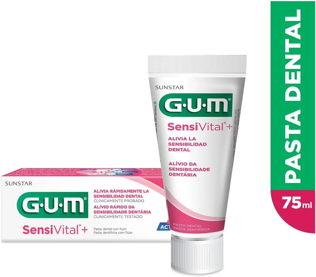 خمیر دندان ملایم Gum Sensivital+ - بدون الکل - از بین برنده پلاک - محافظت از حفره - محافظت و تقویت دندان - ملایم بر روی دندان ها و لثه ها - کاهش تحریکات - معدنی سازی مجدد مینای دندان - 75 میلی لیتر