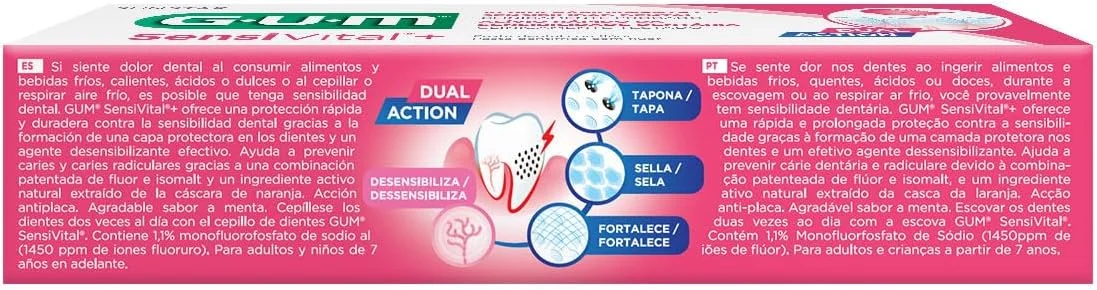 خمیر دندان ملایم Gum Sensivital+ - بدون الکل - از بین برنده پلاک - محافظت از حفره - محافظت و تقویت دندان - ملایم بر روی دندان ها و لثه ها - کاهش تحریکات - معدنی سازی مجدد مینای دندان - 75 میلی لیتر