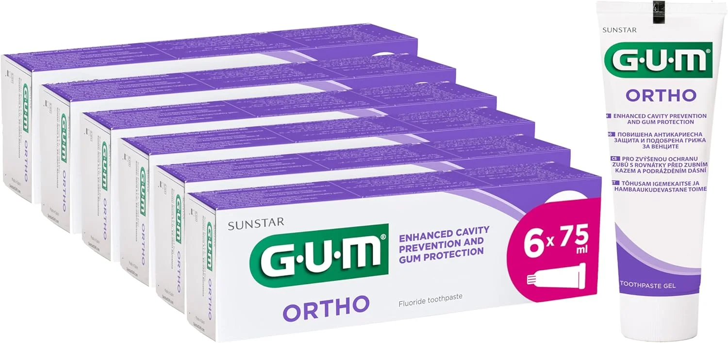 خمیر دندان ارتودنسی GUM® ORTHO | طراحی شده مخصوص استفاده کنندگان از بریس | کاهش تجمع پلاک | تقویت مینای دندان | طعم نعناع | 6x75