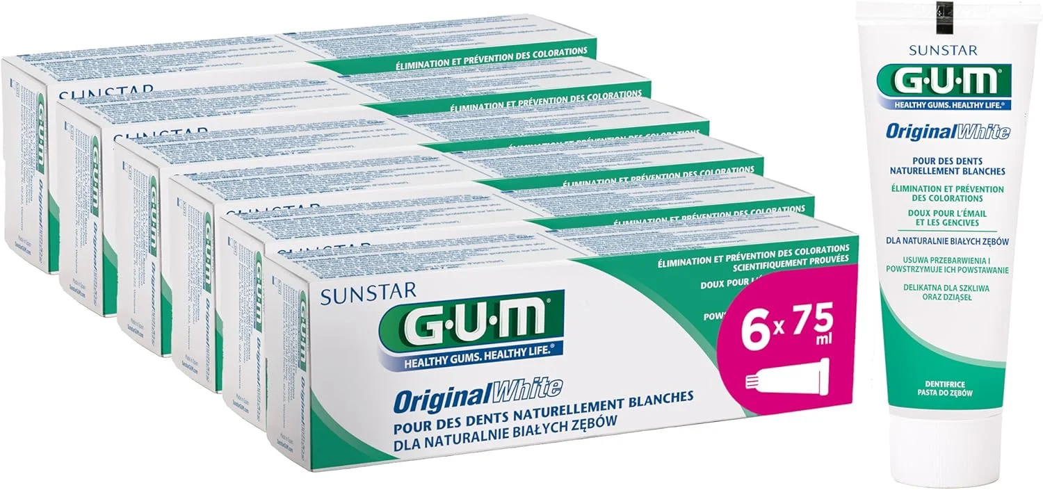 خمیر دندان سفید کننده اورجینال GUM حجم 75 میلی لیتر بسته 6 عددی (6 عدد تیوب 75 میلی لیتری)