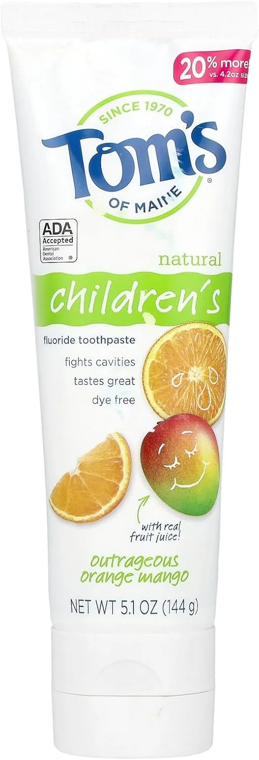 خمیر دندان کودکانه ضد پوسیدگی با فلوراید تامز آف مین، خمیر دندان طبیعی، طعم نارنگی انبه، 144 گرم