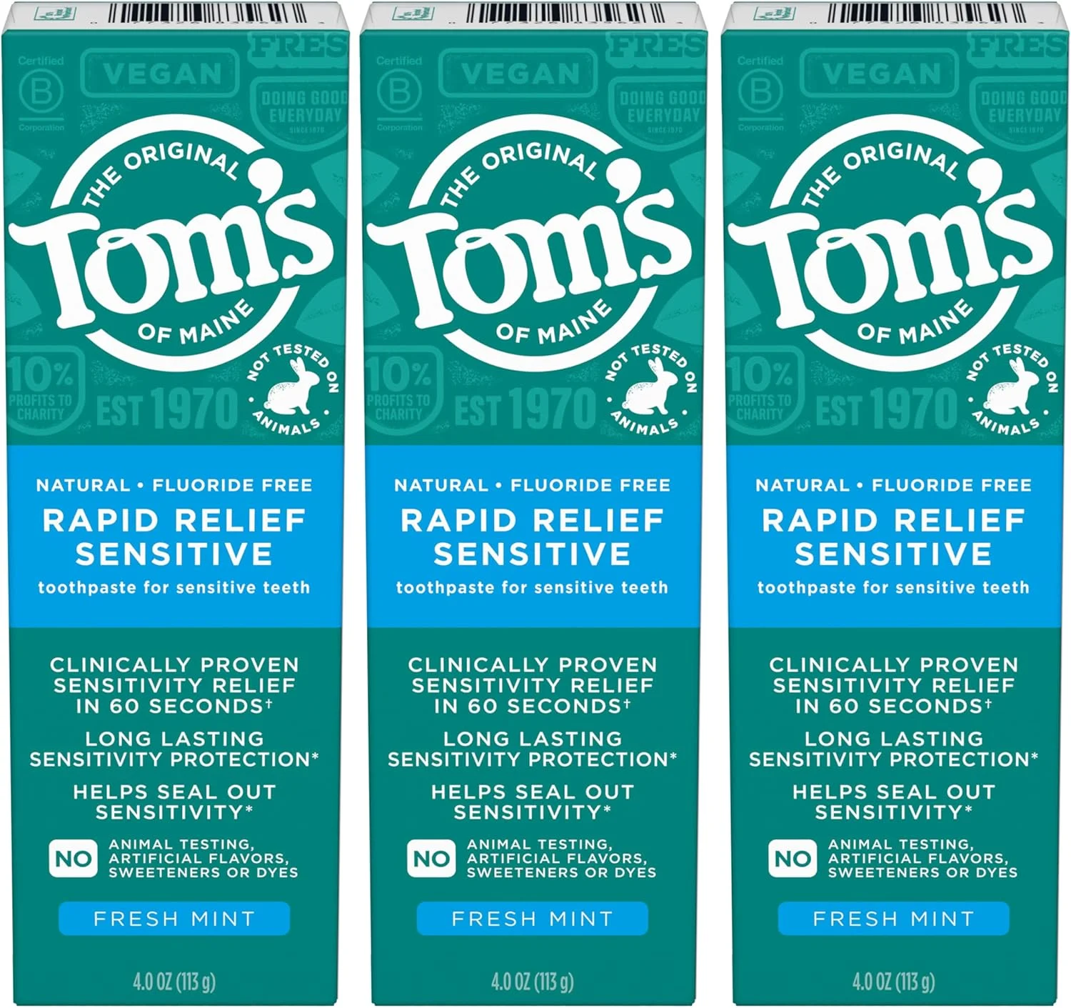 خمیر دندان فاقد فلوراید برای دندان های حساس، نعناع تازه، 113 گرم، بسته 3 عددی