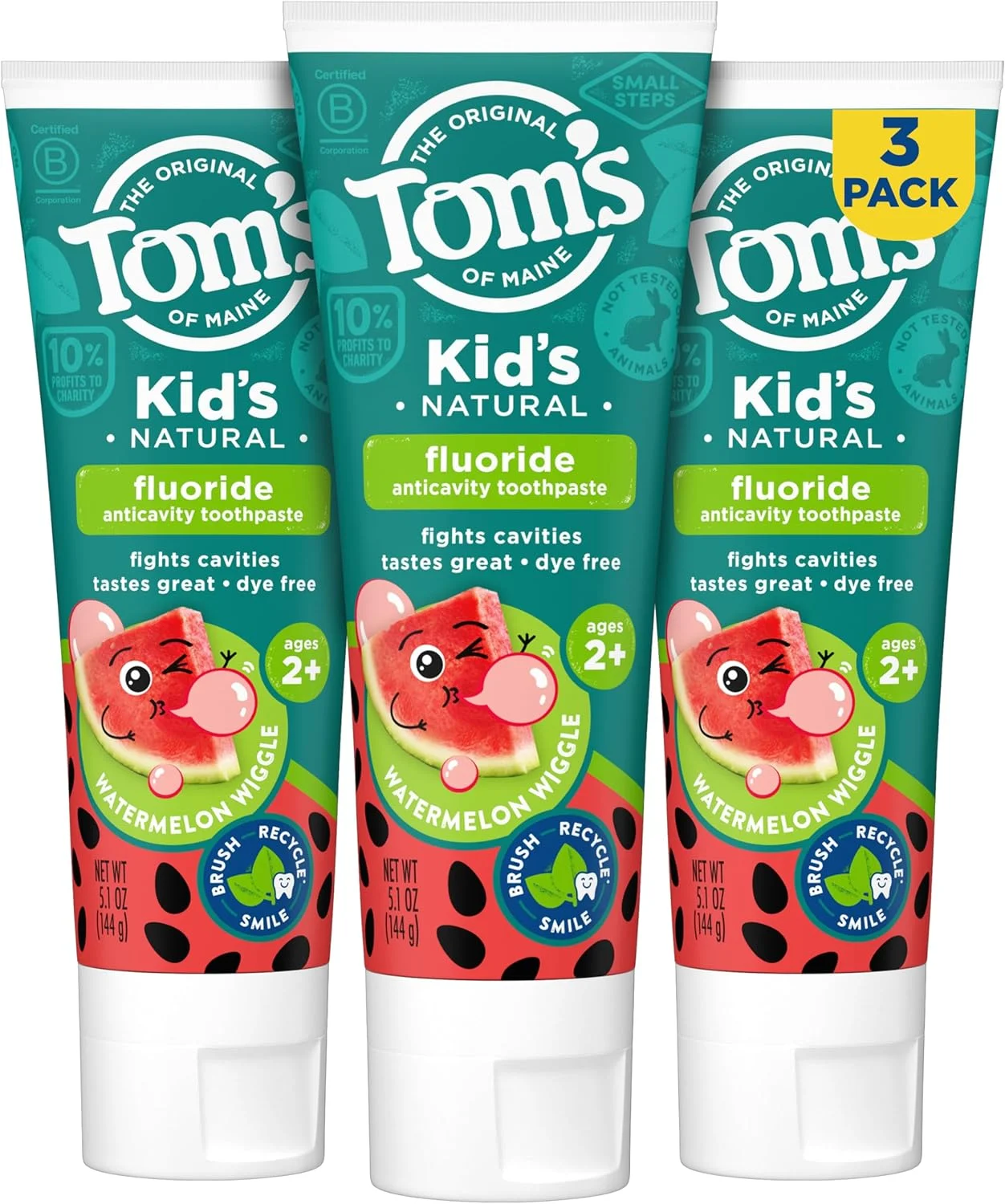 خمیر دندان طبیعی حاوی فلوراید کودکانه Tom's of Maine، طعم هندوانه، 150 گرم، بسته 3 عددی