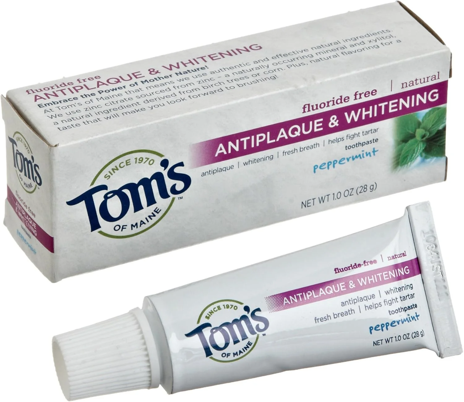خمیر دندان ضد پلاک و کنترل جرم به همراه سفید کننده نعنایی تامز آف مین، سایز مسافرتی 28 گرم