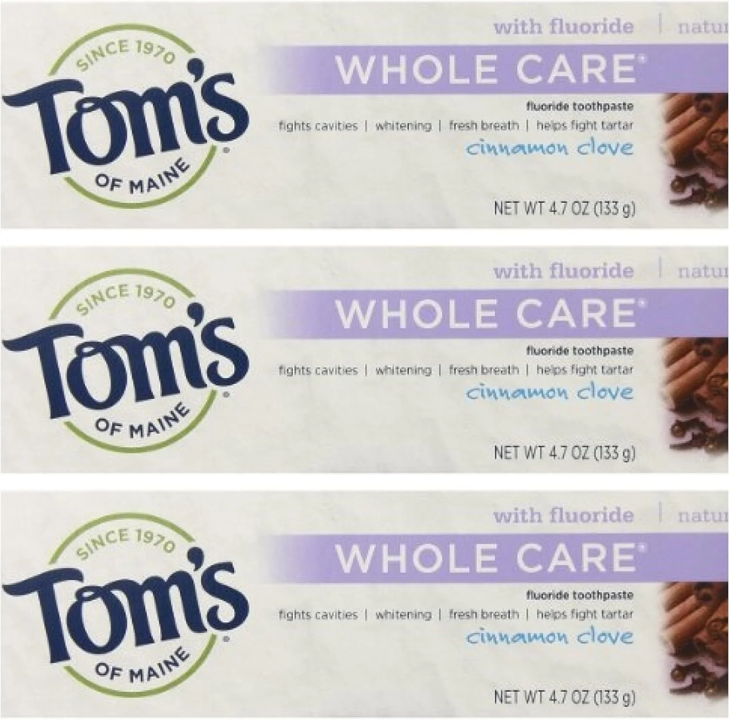 خمیر دندان مراقبت کامل طبیعی تامز آف مین با فلوراید، دارچین میخک، 3 عدد