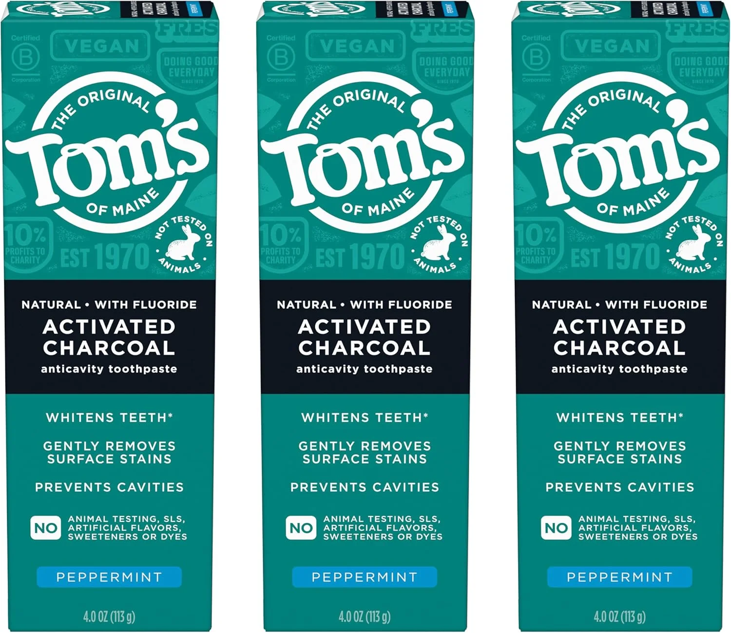 خمیر دندان طبیعی زغالی تومز آف مین با فلوراید، نعناع، 113 گرم (بسته 3 عددی)