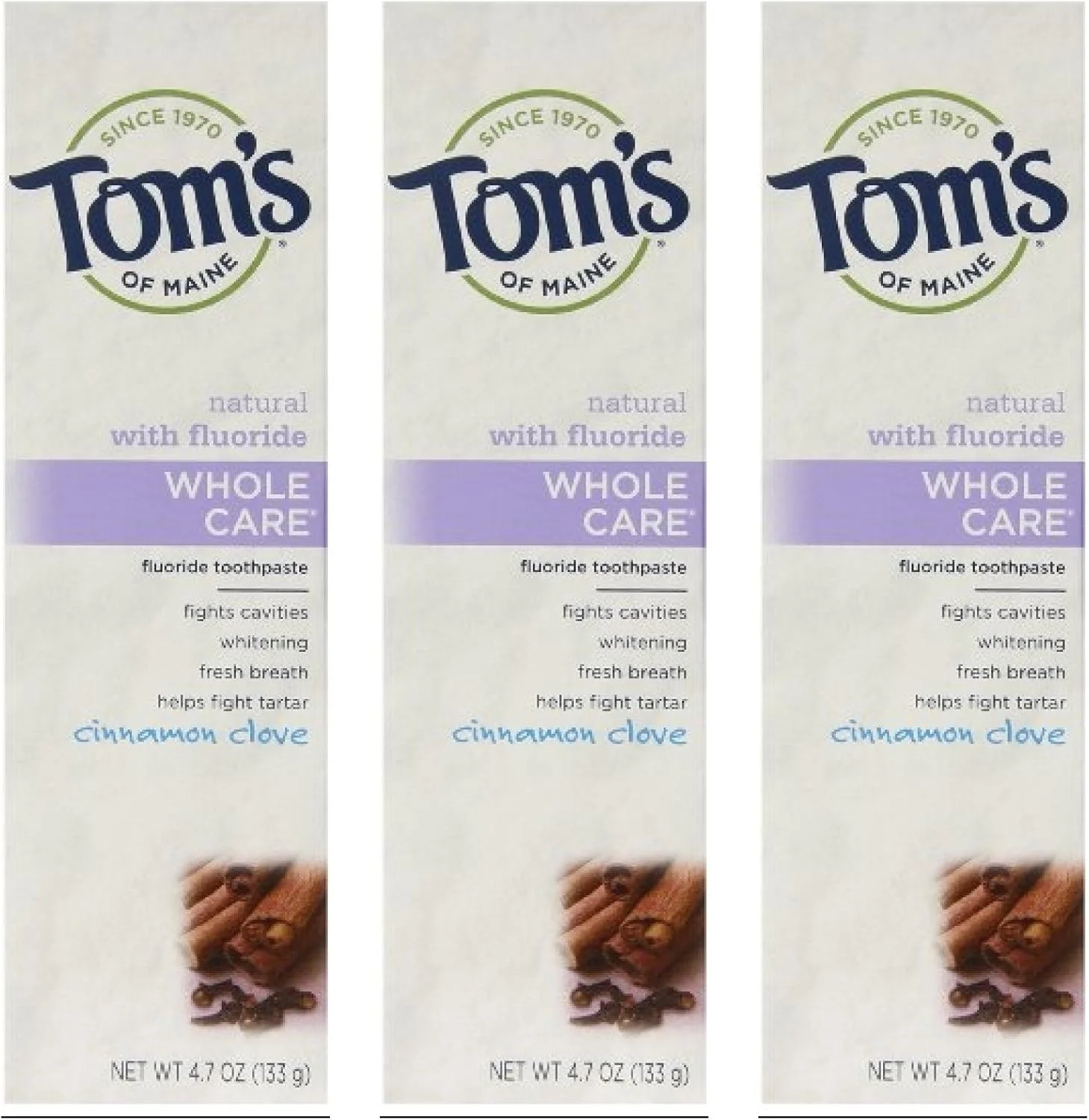 خمیر دندان مراقبت کامل طبیعی تامز آف مین با فلوراید، دارچین میخک، 3 عدد