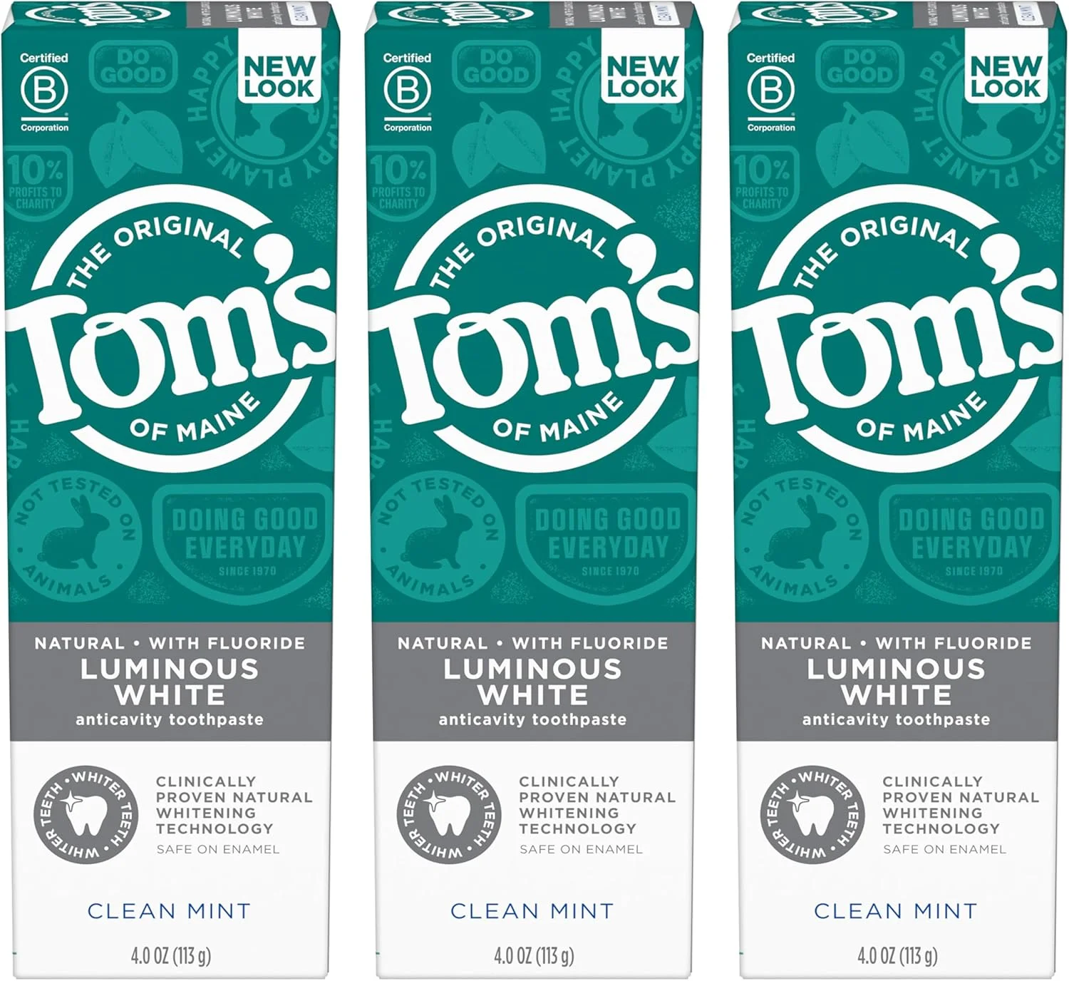 خمیر دندان سفید کننده طبیعی لومینوس و حاوی فلوراید تامز آو مین، نعناع تمیز، 113 گرم، بسته 3 عددی (بسته بندی ممکن است متفاوت باشد)