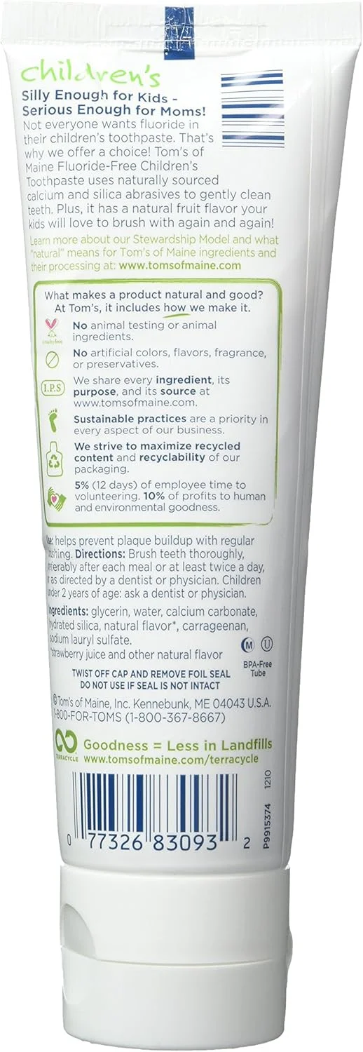 خمیر دندان کودکان تامز آف مین فاقد فلوراید، توت فرنگی شیطون، 119 گرم