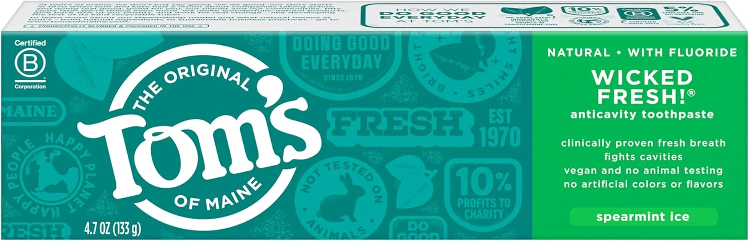 خمیر دندان طبیعی حاوی فلوراید با طعم نعناع تند تامز آف مین، 133 گرم، بسته 2 عددی (بسته بندی ممکن است متفاوت باشد)