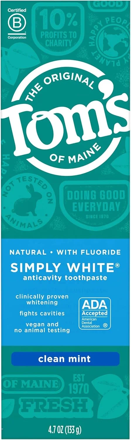 خمیر دندان سفید کننده طبیعی تامز آف مین، نعناع تمیز، 133 گرم خمیر دندان سفید کننده طبیعی تامز آف مین، نعناع تمیز، 133 گرم
